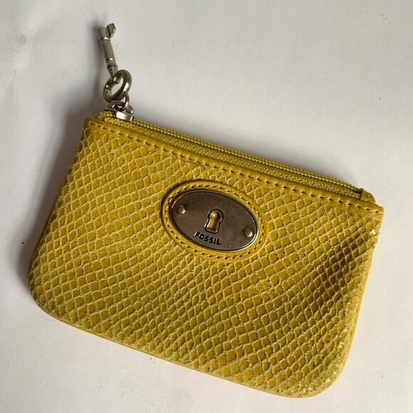 Fossil Yellow Green Leather Snake Embossed Coin Pouch Wallet - Picture 1 of 7